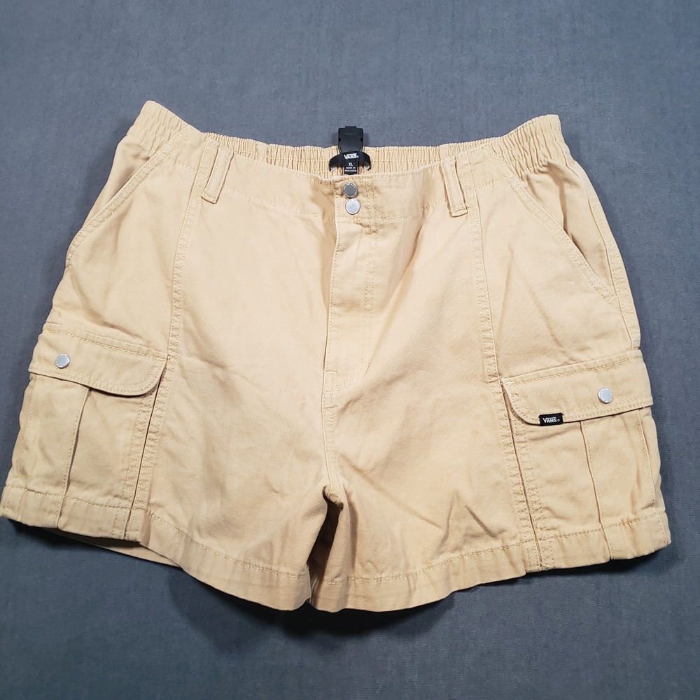 Vans Cargo Shorts Mens XL Tan Khaki Cotton Canvas‎ Elastic Waist Utility